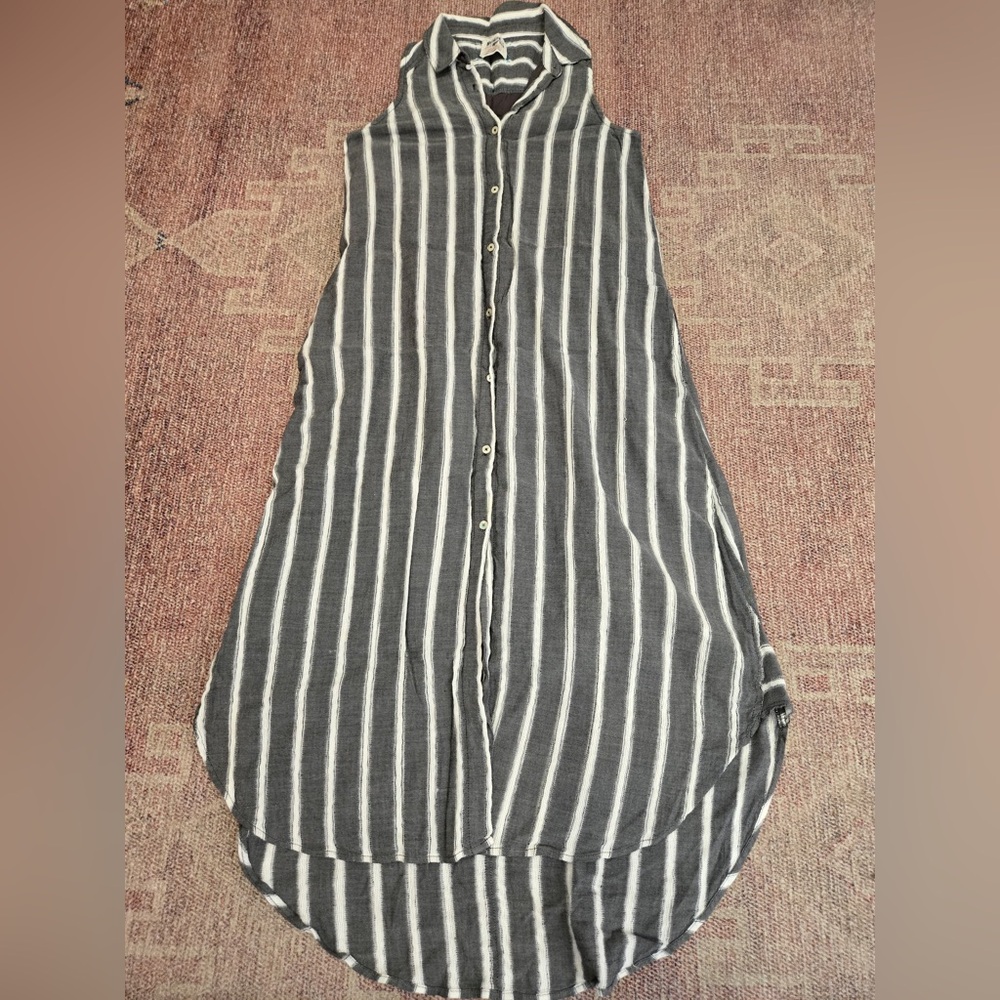 Holding Horses Anthropologie sleeveless button down shirt dress striped maxi 2